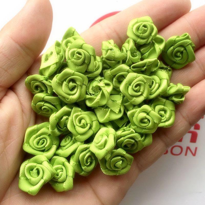 

50 шт. 1 см 1,5 см Мини Ручная работа Лента Роза Сделай сам Аксессуары для волос, Аксессуары, Декоративные цветы из ленты green * 1.5