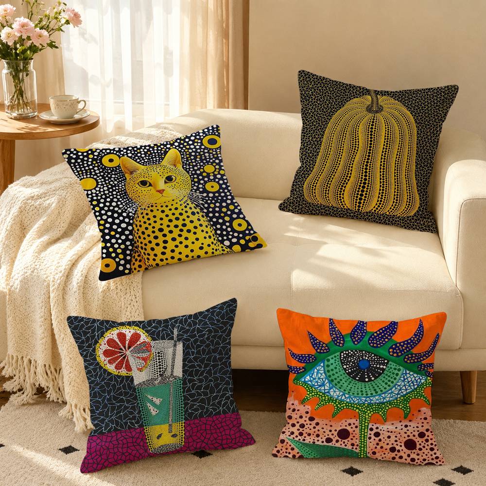 Y-Yayoi Art K-Kusama Square Double-Sided printed Pillow Case Bedroom Bedside Pillow Sofa Cushion Cover