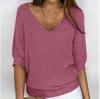 2026 Women's Solid Color Round Neck Knitwear Three-Quarter Sleeve Top