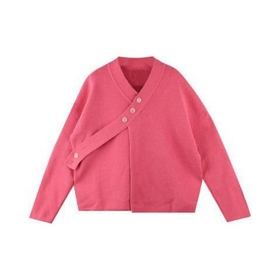 Stylish Women's V-Neck Knit Cardigan: Spring Lazy Style Sweater Coat with Thickened Inner Layer