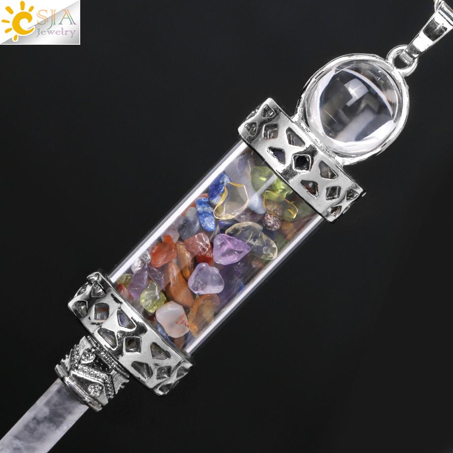 CSJA Crystal Pendulums for Divination Dowsing Wishing Bottle Natural Stone Pendant Hexagonal Clear Quartz Pendulum Balanced H025