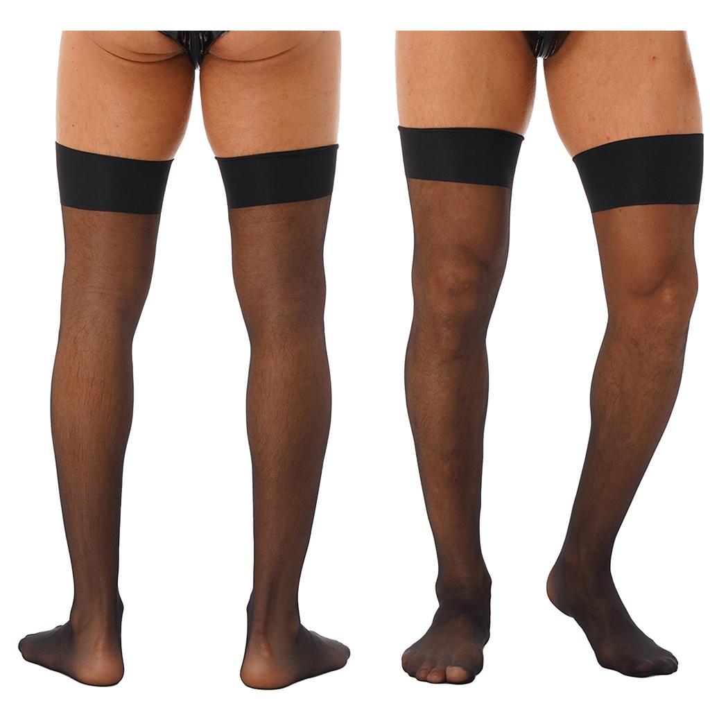 Mens Glossy Stretchy Stockings Sheer Thin Thigh High Socks Costume Accessories