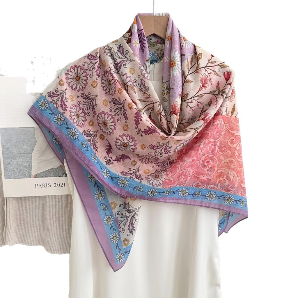 Pastoral Daisy 111 Large Square Scarf Silk Scarf Women's Silk Scarf Air Conditioning Shawl Travel Sunscreen Beach Silk Scarf