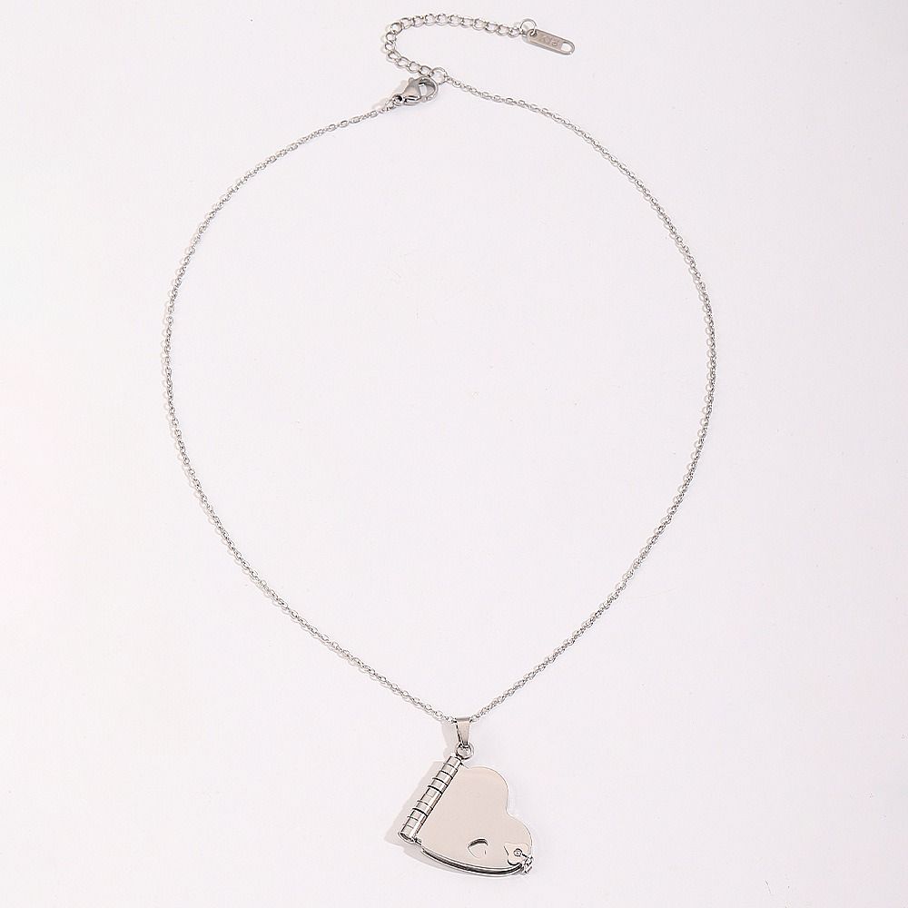 Titanium Steel Couple Necklace Heart Books Pendant Sweater Chain Trendy Lovers Choker Women Men