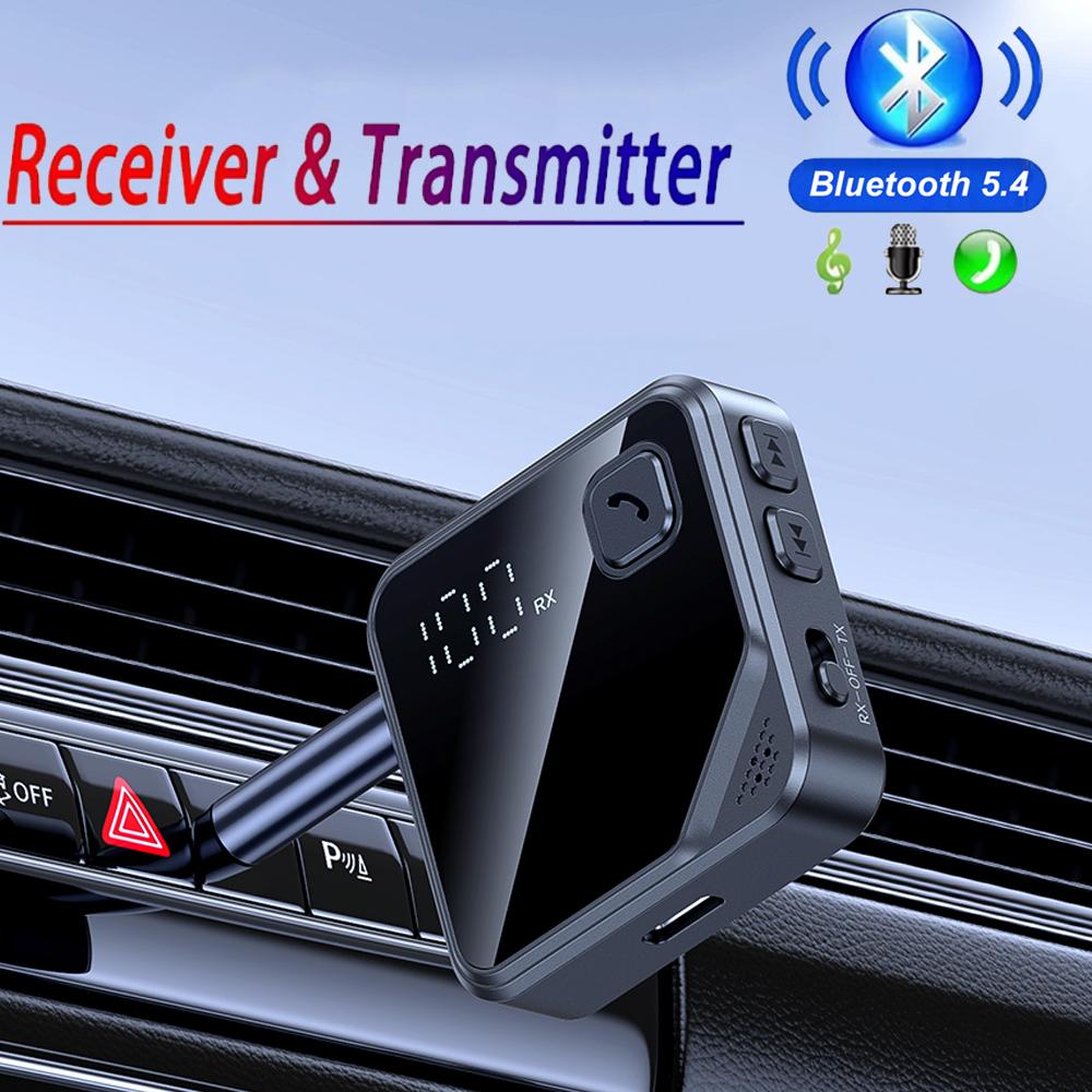 2-IN-1 Car Bluetooth 5.4 Receiver 10M Stable Transmitter 3.5mm AUX With LCD Battery Volume Display for Car Music/Hands-Free Call