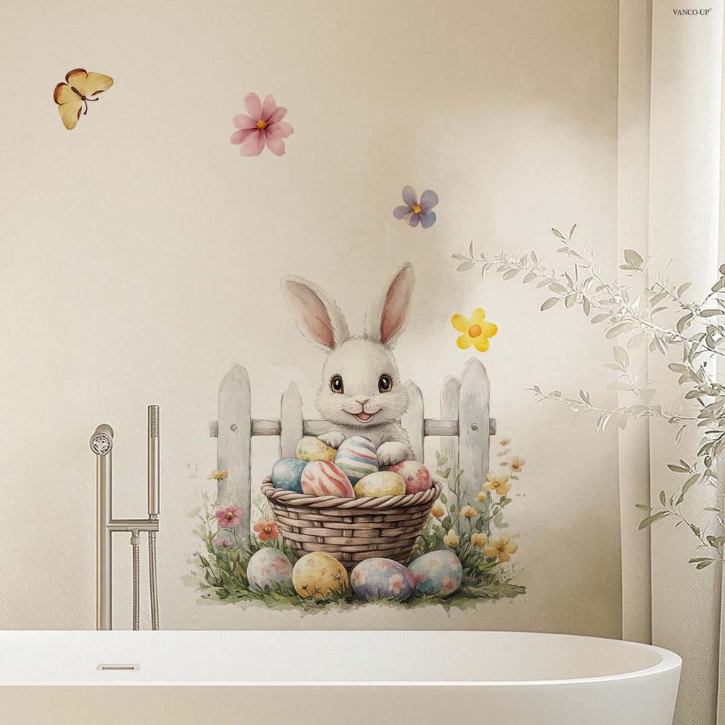 Easter Wall Stickers, Creative Gentleman Bunny Decor, Self-Adhesive Wall Art for Bedroom Living Room Holiday Background Decoration