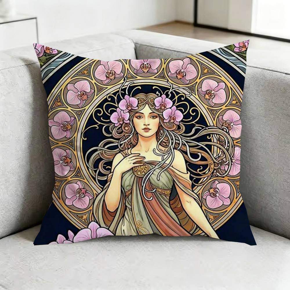 ART AlphonseE MMucha Pillow Case Square DoubleSided Sofa Cushion Cover Bedroom Bedside Pillow Gift