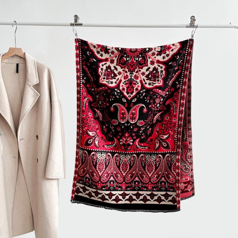 Women's shawl autumn and winter new imitation cashmere cashew flower scarf femininity long fringed double-sided scarf dual-purpose