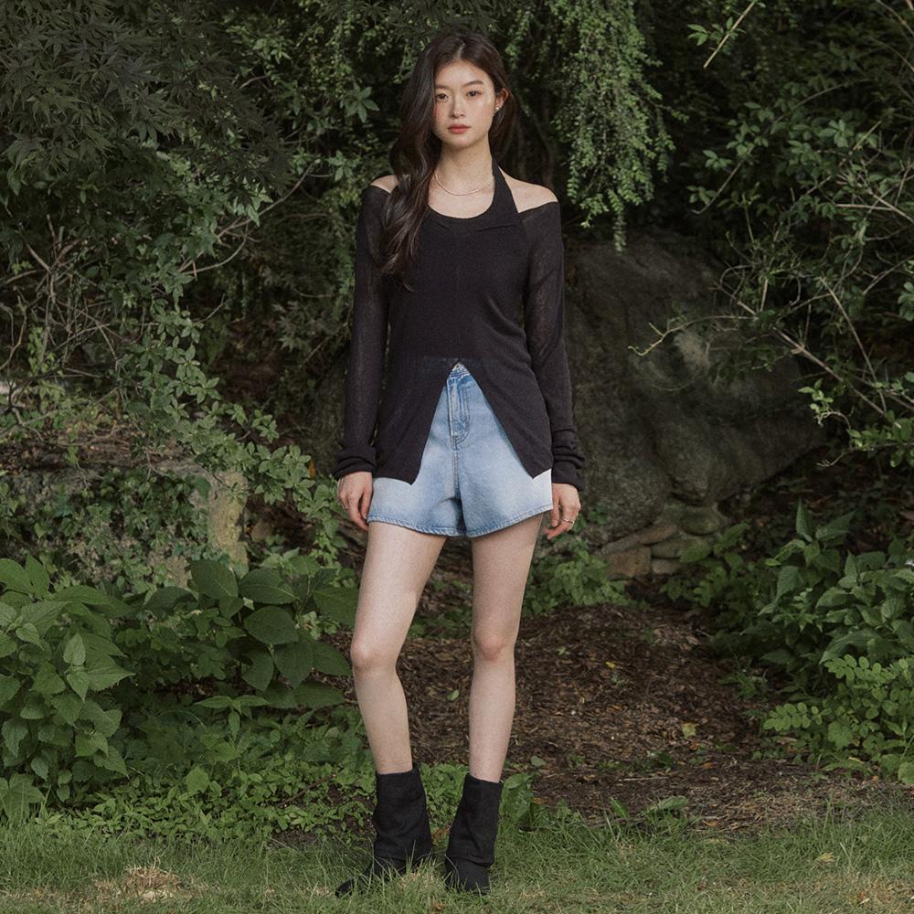 Adowl Slit See Through Summer Layered Knit - Black Black/Free