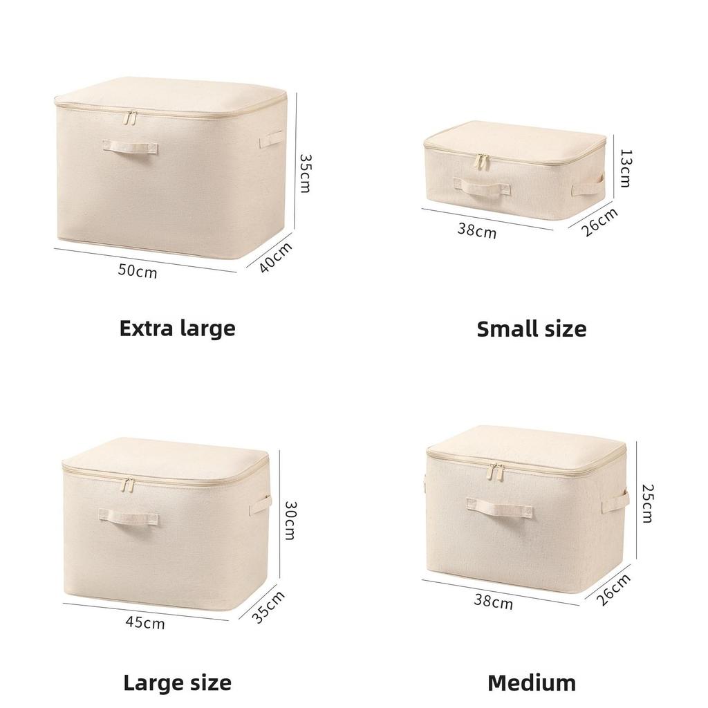 Cotton Linen Storage Bag With Zipper For Bedroom Closet Organization