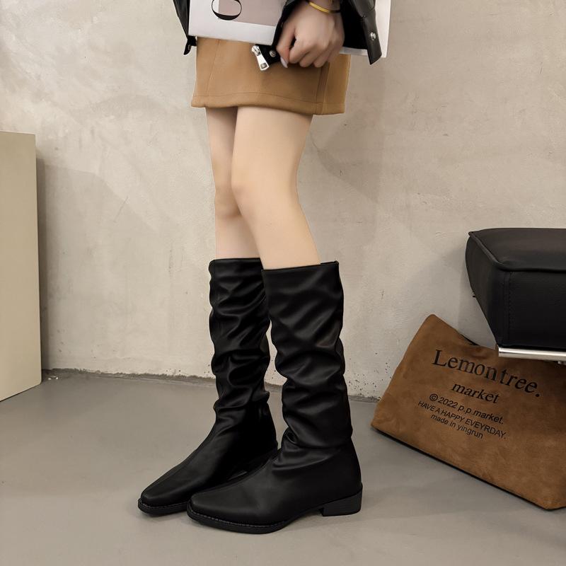 Pile Boots Women's Boots 2025 New Summer and Autumn Retro Boots But Knee High Boots Thin Boots Knight Boots