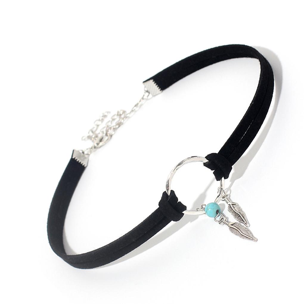 

Choker Layered Turquoise Jewelry Necklace Round Leaves Geometric Hanging Pendant Gifts Necklaces for Women Girls Daily Wear