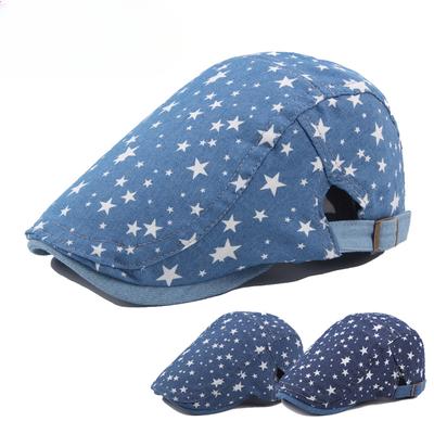 Chasing Wolf Fashion Season Ladies Printed Denim Cap Casual Painter Hat Vintage Shade Beret
