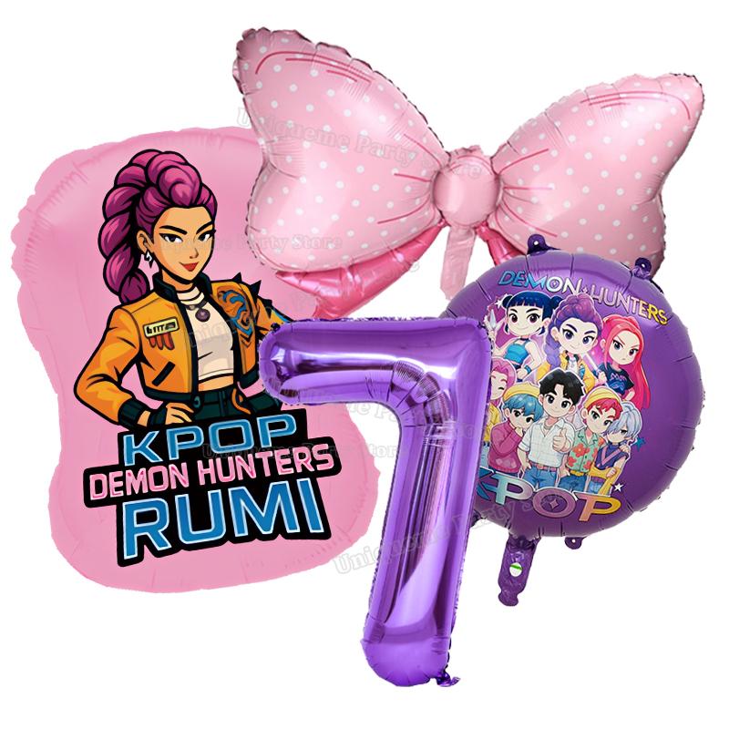 Kpop Demon Hunters Birthday Balloons Decoration Zoey Rumi Mira Girl Party Number Balloons Set Party Favor Home Decor Kids Gift