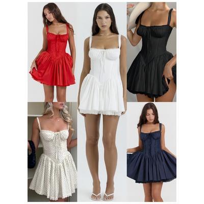 Sexy Women's Lace Splicing Suspender Skirt Waist Halter Small Skirt, Pure White Dress Women