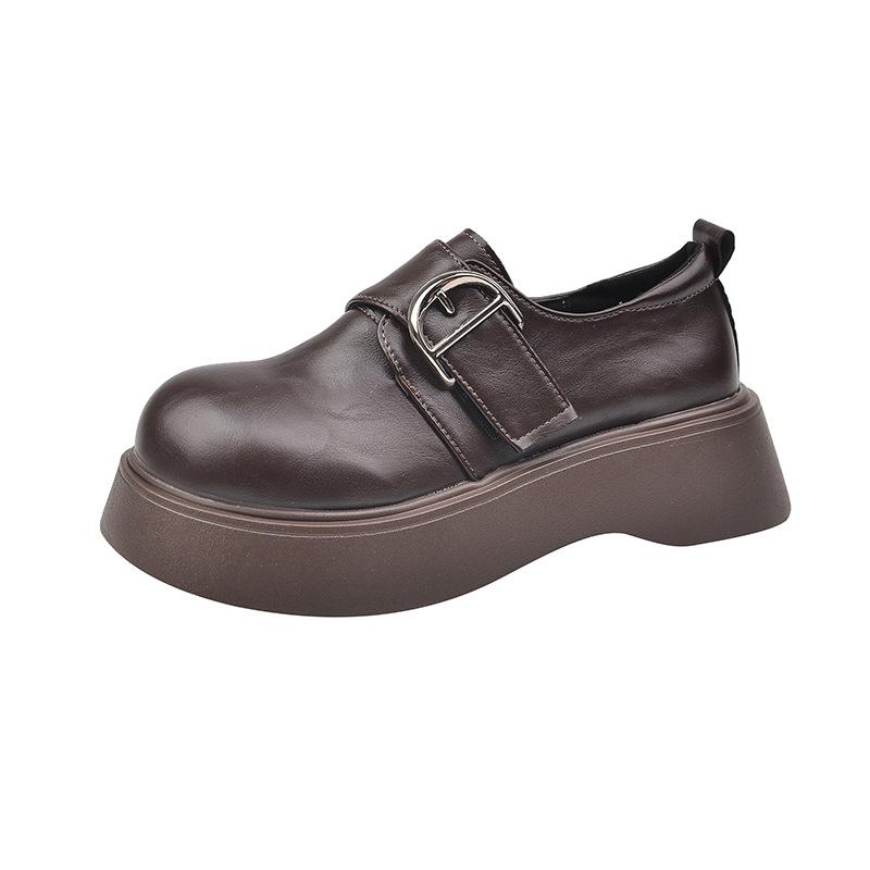 

Ретро британский стиль универсальные туфли-лодочки с круглым носком на одном ремешке 2025 новые велюровые теплые туфли-лодочки на высоком каблуке 39 коричневый