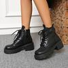 Fashion The 2025 autumn new British-style round-toed thick-soled height-increasing fashionable and trendy motorcycle ankle boots