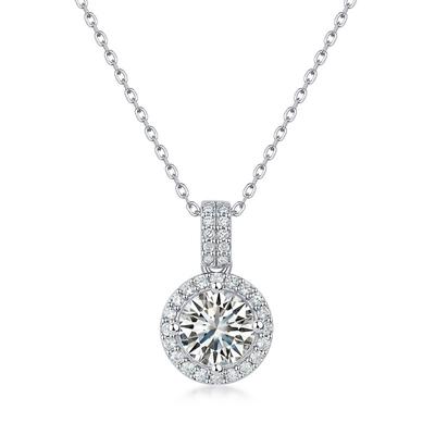 Jewelry S925 Silver Classic Round Mossan Pendant Clavicle Set Chain Mossan Pendant Fashion