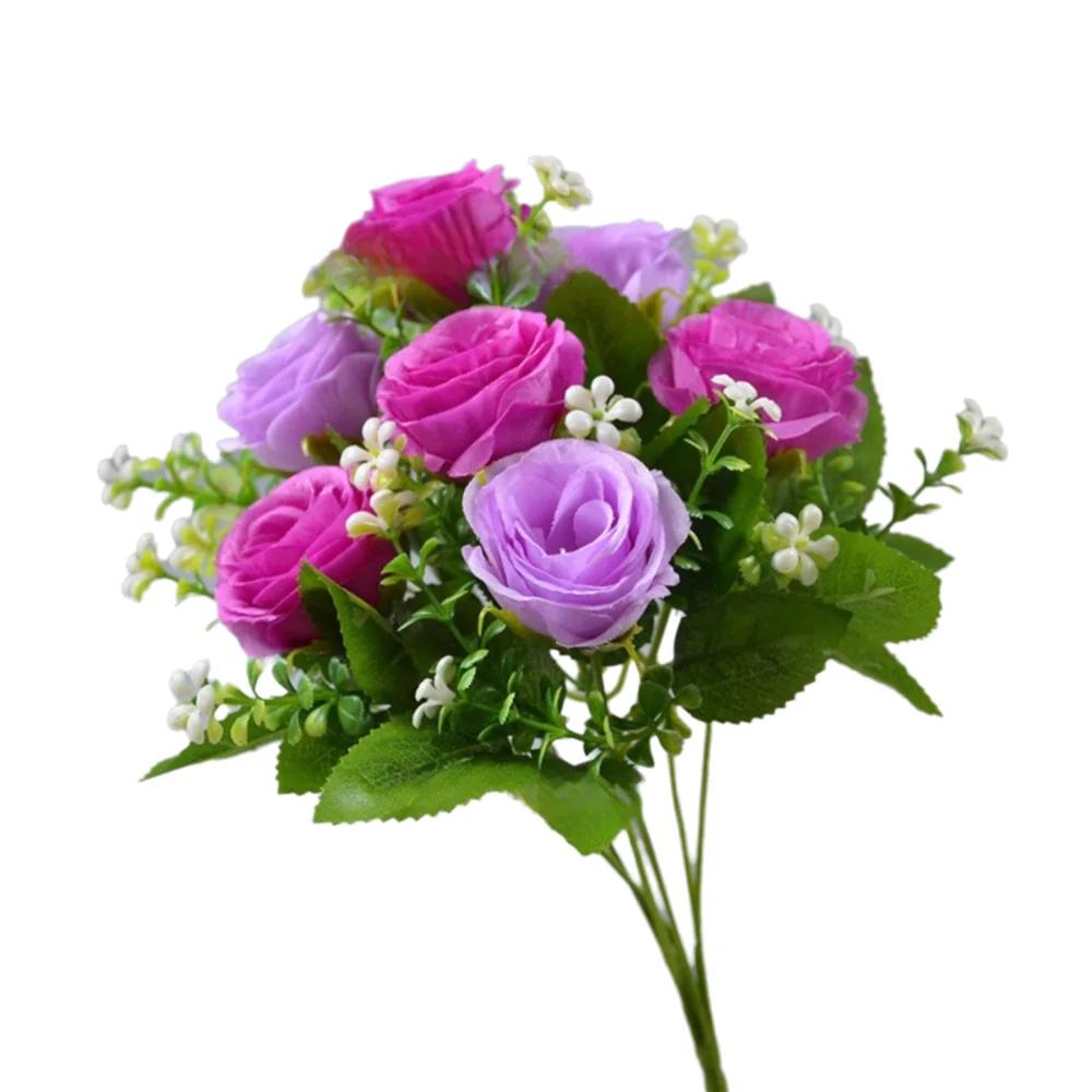 

Realistic 7 Heads Artificial Rose Bouquet 30CM DIY Fake Rose Flower Silk Rose Bouquet Garden Arrangement Decor фіолетовий