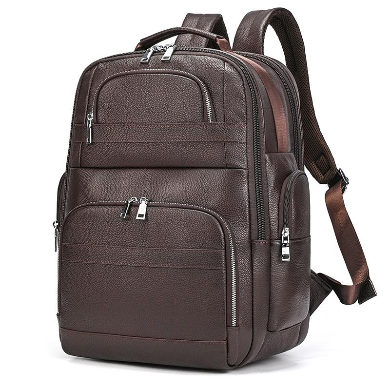 

Double Layer Leather backpack For Men Large Capacity Travel Bag Business Computer Bag with USB Charging Laptop Backpacks кавовий