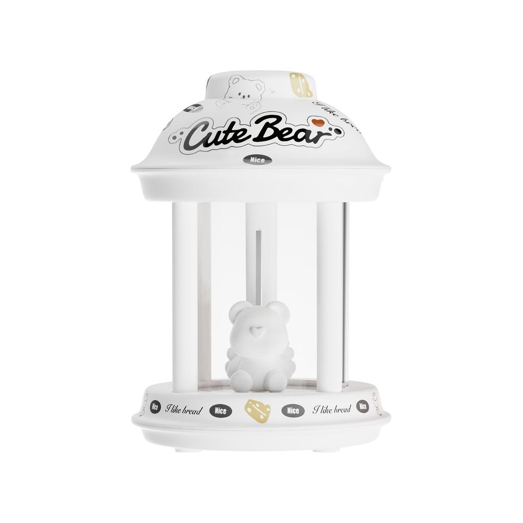 Cute bear pet themed humidifier with warm rainbow ambient light, USB powered, silent noiseless aromatherapy, with night light