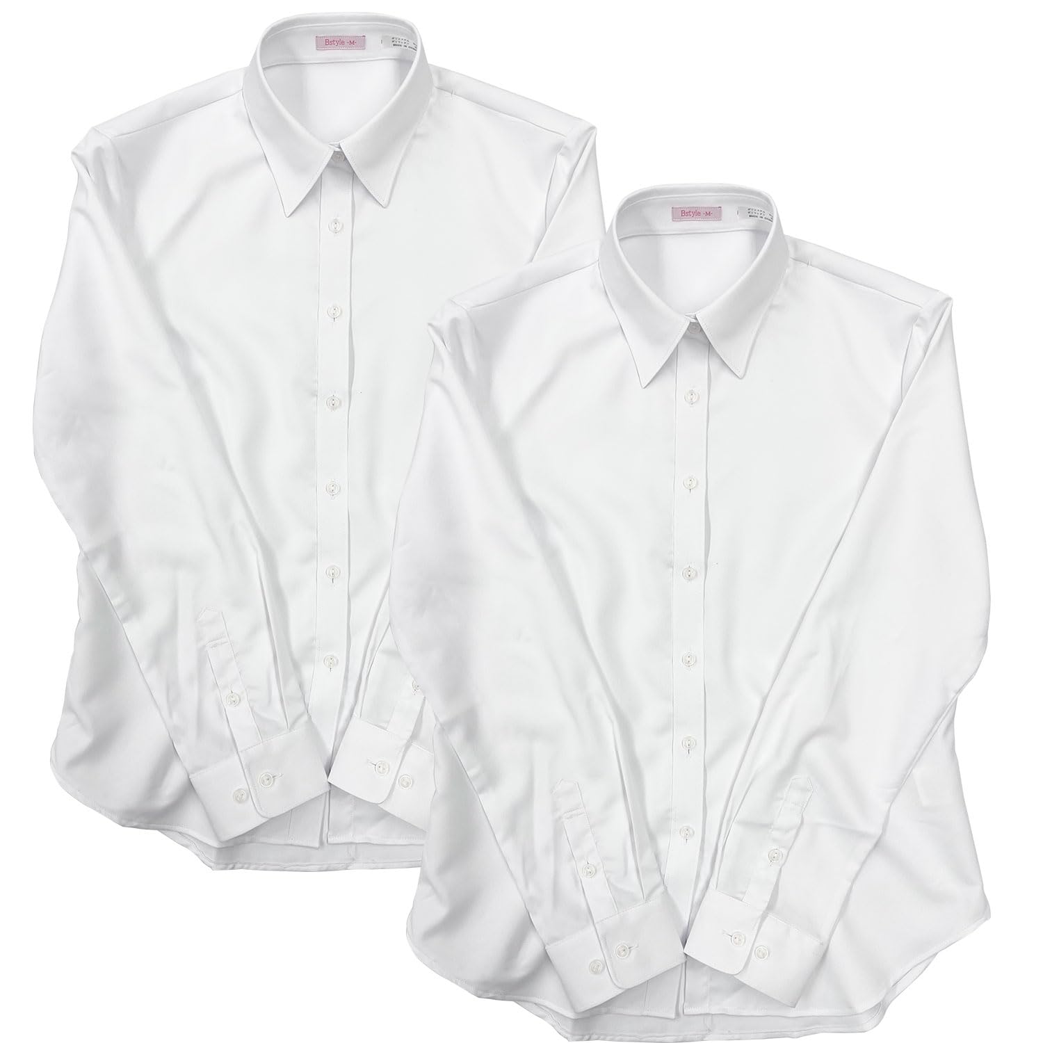 

White Long Sleeve Dress Stretch Office Uniform Solid White of HORIZON-GC Women s Shirt, No-Iron Blouse, (Size M, [Set 2])