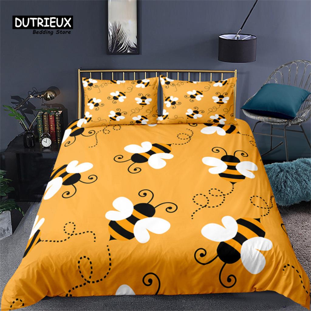 Bienenwaben Bettwäsche Set Fliegende Wildtiere Geometrisch Floral Bettbezug Einzel- King-Size Mikrofaser Sechseck Bienenstock Bettdeckenbezug