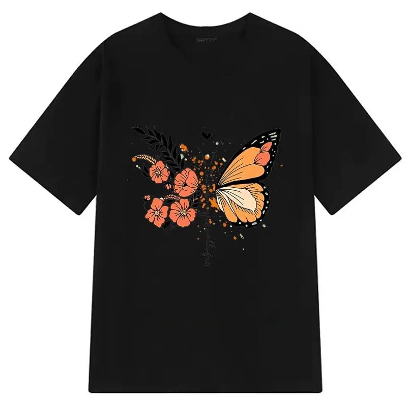 Butterfly Graphic Print Tshirts For Unisex Summer Casual Fashion Funny Vintage Tops Crew Neck Short Sleeve Cotton Tshirts