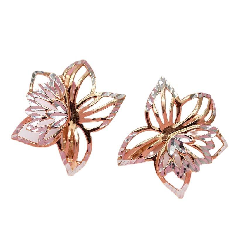Purple Gold Flower Earrings Temperament Personality Fashion Hollow Exaggerated Pattern Rose Gold Plated Stud Earrings
