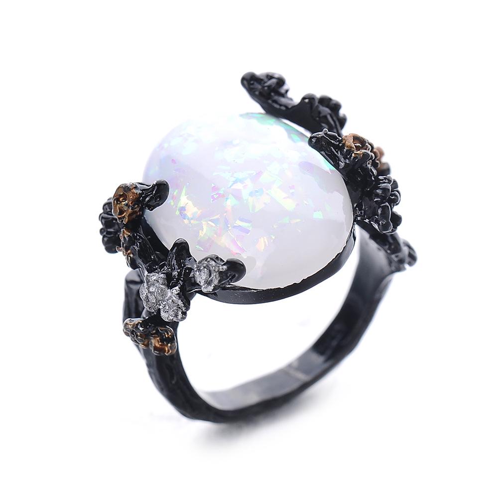 European and American New Style Rhinestone Crystal Opal Branch Ring Size 7