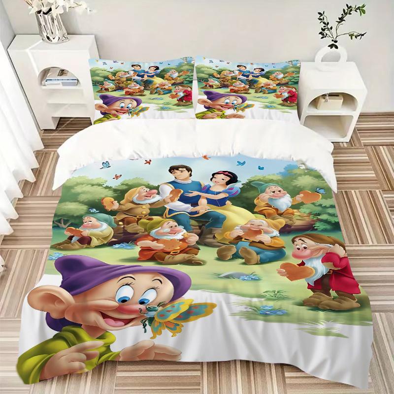 3pcs Snow White & The Seven Dwarfs Print Cover Set Ultra Soft, Breathable, and Comfortable Bedding with Stylish Design for Bedroom and Guest