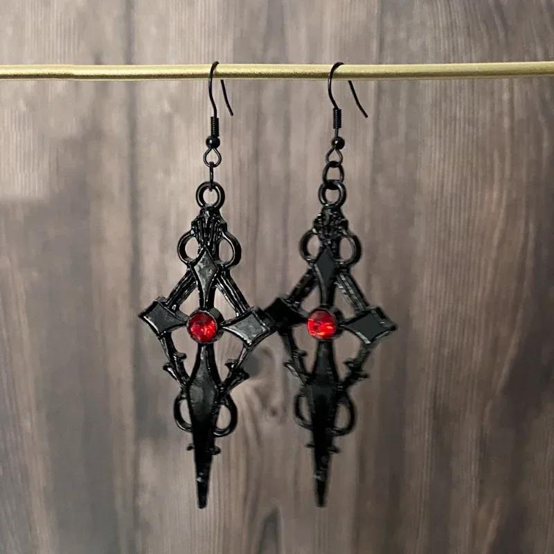 Vintage Gothic Vampire Witch Black Rose Earrings for Women  Creative Holiday Party Personalized Jewelry Accessories