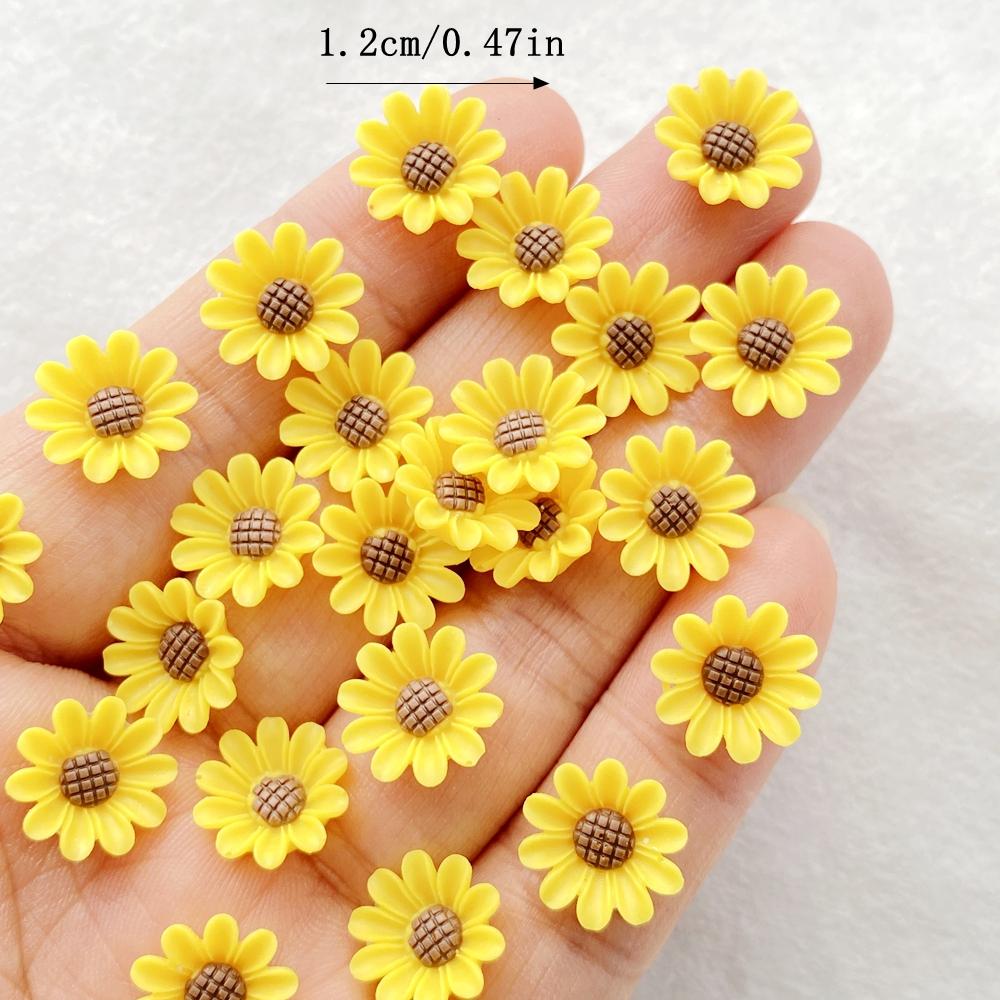50Pcs New Mixed Nail Art Resin Yellow Chrysanthemums Designer Charms Rhinestones DIY Craft For Nail 3D Decorations