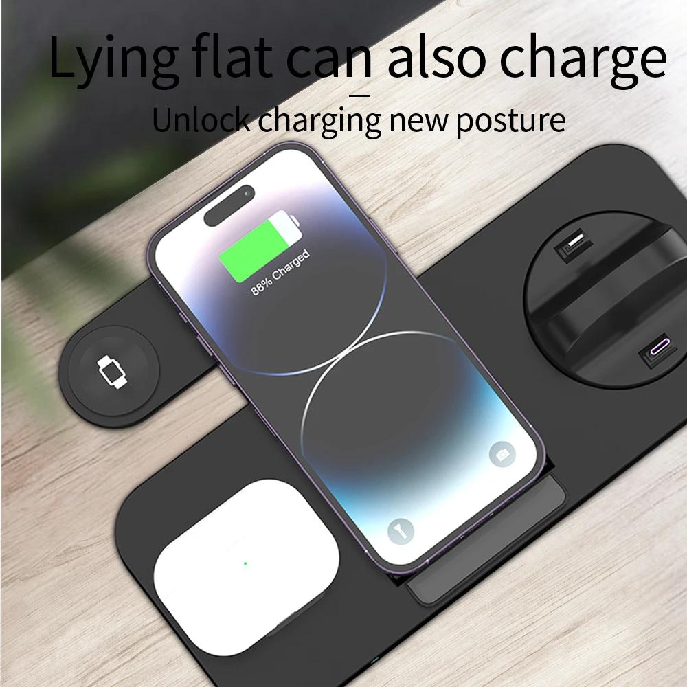 Foldable 6 In 1 Wireless Charger Stand For iPhone 15 14 13 12 11 X  Watch 8 7 6 5 4 3 2 Airpods Fast Charging Dock Station