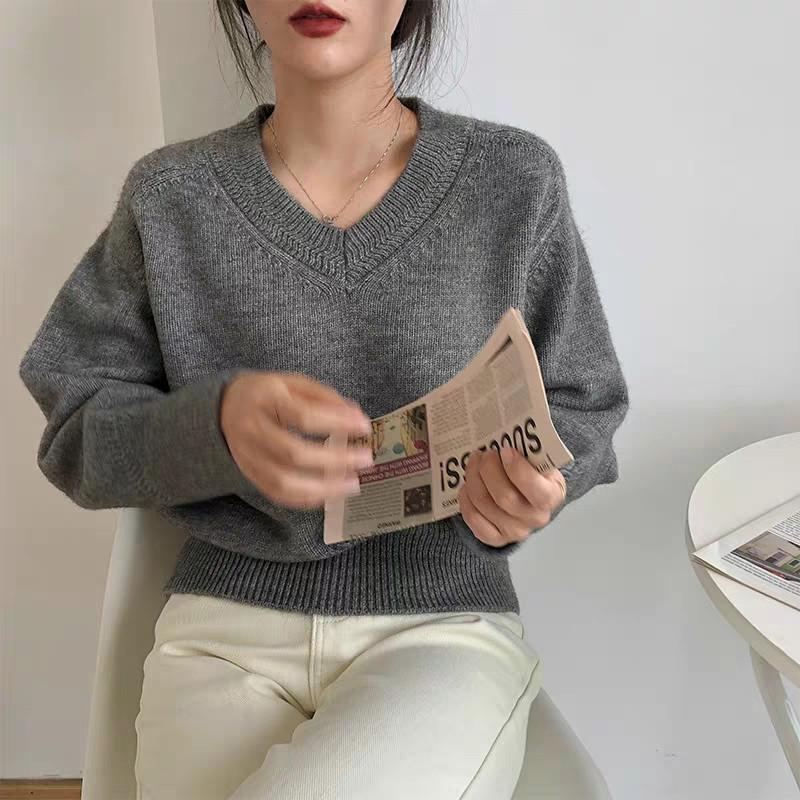 Sweater for Women Autumn Winter Thickened Warm Knitted Stretchy Long Sleeve V-neck Tops