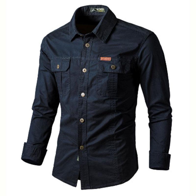 Spring and Autumn Plus Size Men's Casual Long Sleeve Shirts Lightweight Breathable Button Down Solid Spread Collar Shirts with Pocket for Male