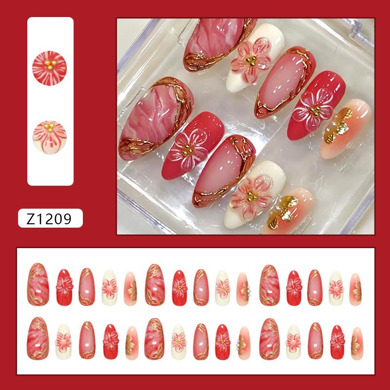 Three-dimensional gilt line milk apricot ice transparent camellia temperament versatile ins wind removable wearing armor 30 pieces