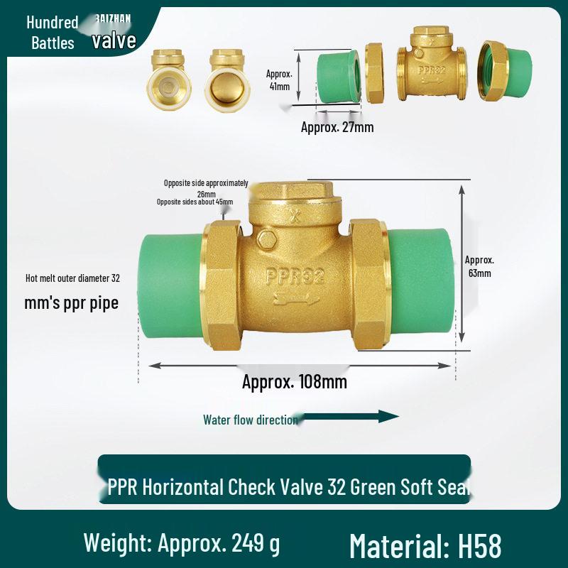 Brass Check Valve: PPR 20 4-point, 25 6-point, 1 Inch 32 Hot Melt Horizontal One-way Anti-backflow Water Pipe.