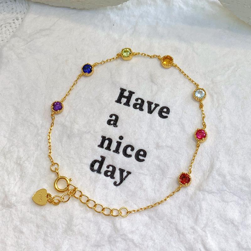 Rainbow Gold-Plated S925 Sterling Silver Zircon Women's Retro Bracelet