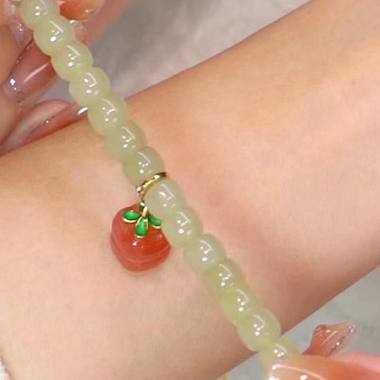 Persimmon-themed Luxurious Hetian Jade Beaded Bracelet for Women, New Niche Design, Perfect for Best Friends