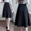 Petite Women's Black High-Waisted A-Line Pleated Mid-Length Skirt - Summer Professional Umbrella Style