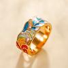 Green Leaf Enamel Handmade Oil Dropping Women's Ring Charm High Luxury Westernized  Prom Fancy Birthday Gift Fashion Jewelry