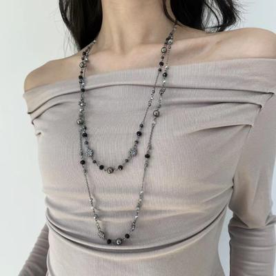 Bohemian Double-layer Flower Long Stackable Sweater Chain Y2K Style Beaded Geometric