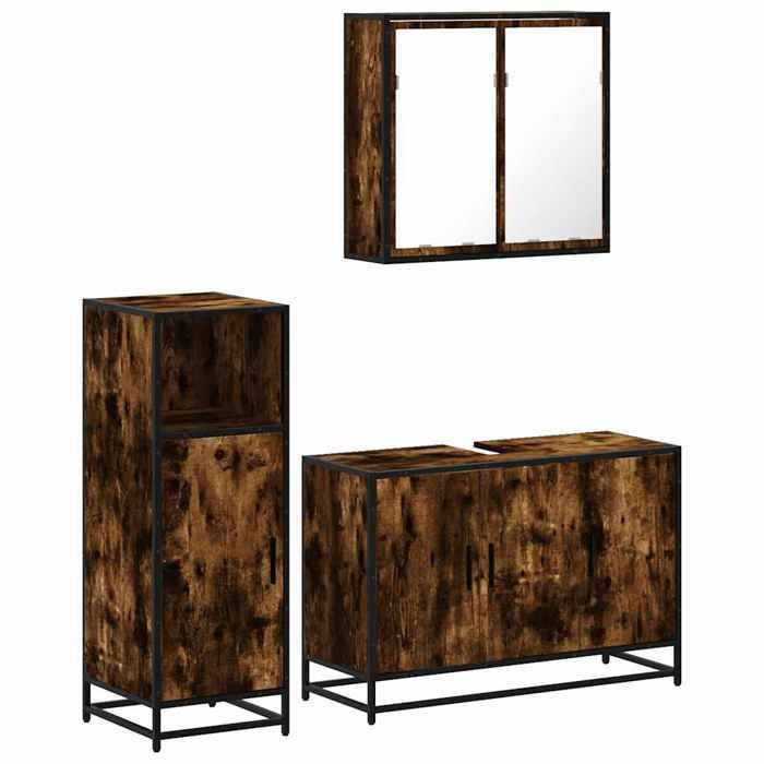 VidaXL Ensemble de meubles de salle de bain 3 pcs Chêne fumé, armoire de salle de bain, placard de salle de bain, meuble de 3300952