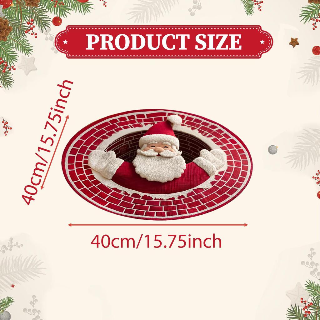 3D Christmas Rug Round Decorative Padded Carpet in Soft Velvet Material Featured Optical Design