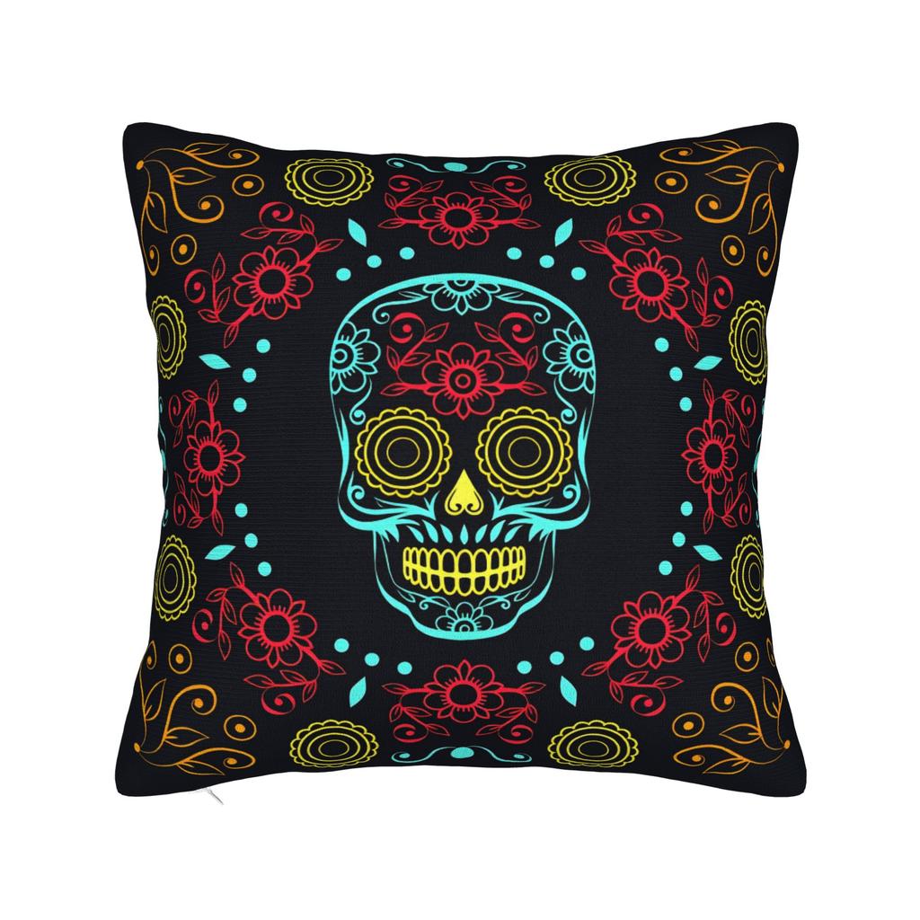 Black Grey Skull Face Día De Los Muertos Pillow Case Comfy Pillow Cover Vintage Cushion Cover For Living Room Sofa