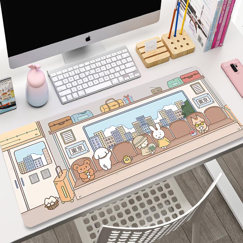 Kawaii Mousepad XXL Custom Home Computer Keyboard Desk Pad Green Plant Desk Mats Laptop Anti-slip Table Mat Cute Bunny Mouse Pad