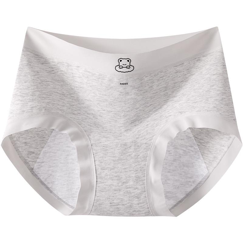 10A Antibacterial Women's Pure Cotton Bear Print Triangle Period Panties - Long Crotch, High Coverage
