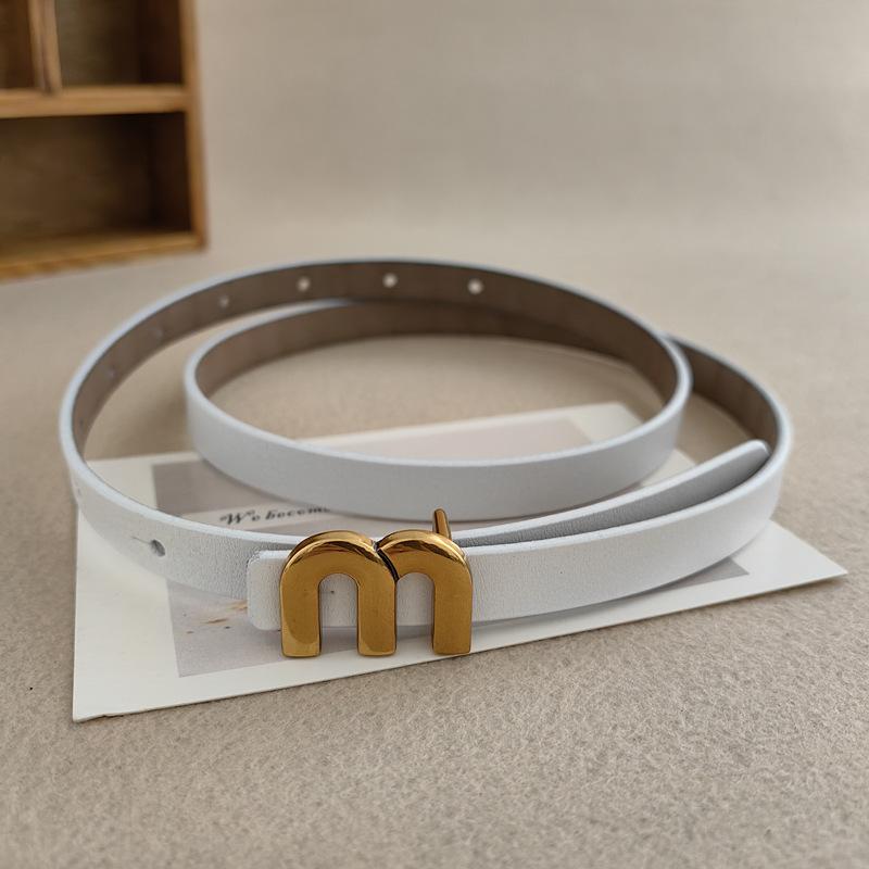 

Женский минималистичный модный ремень из натуральной кожи с металлической пряжкой в форме буквы M белый