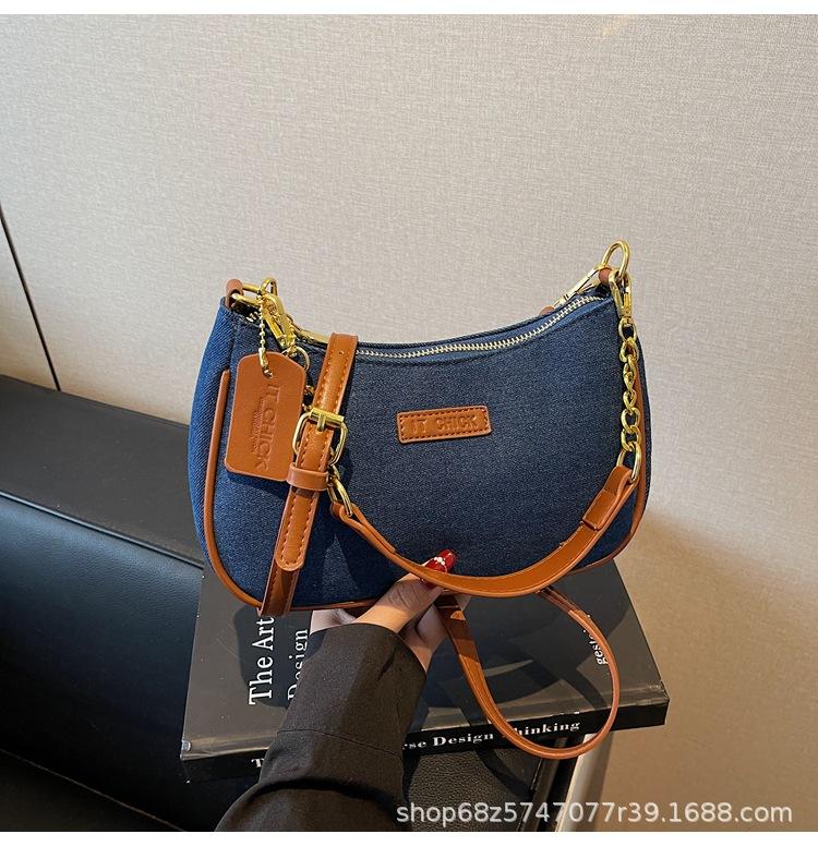 Denim underarm bag women's bag 2025 new fashion niche high sense shoulder bag Internet celebrity dumpling bag messenger bag